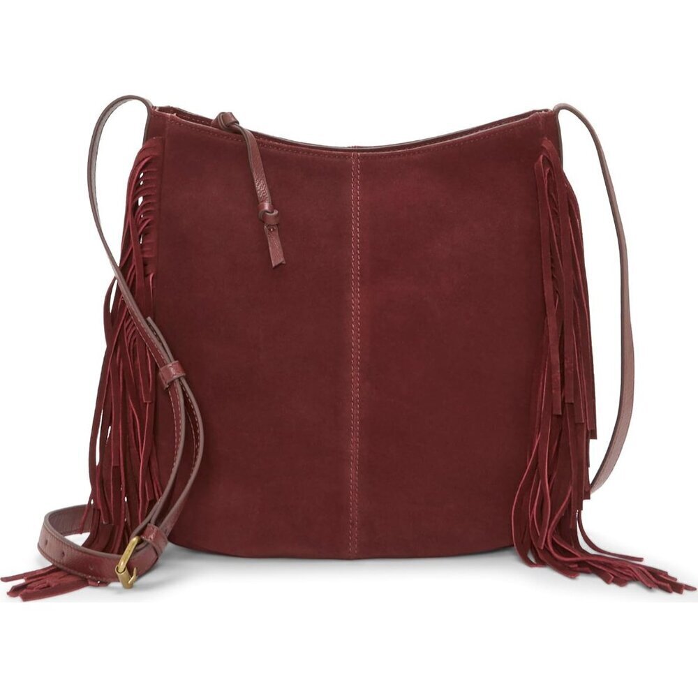 Crossbody Bag Womens Red Dahlia Fringe Zipper Adjustable Strap Compact